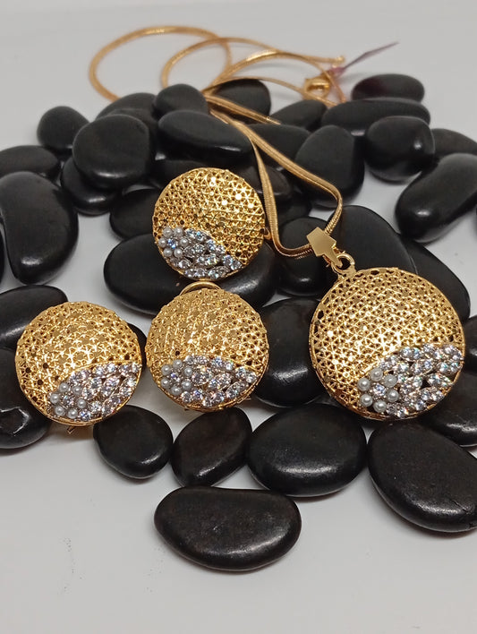 Lust | Premium Diamond Cut Zircon Locket Set with pearls |22K Gold Plated| RS-2025