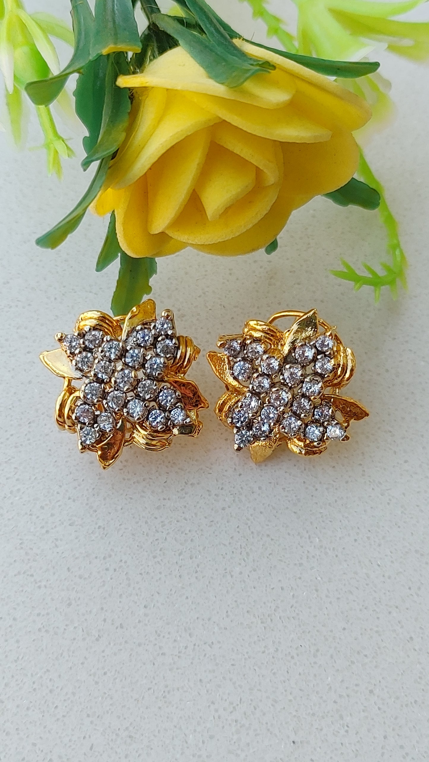Diamond Cut Zircon Judao Studs | Real Stone Original 18K Gold Polish | RME-212