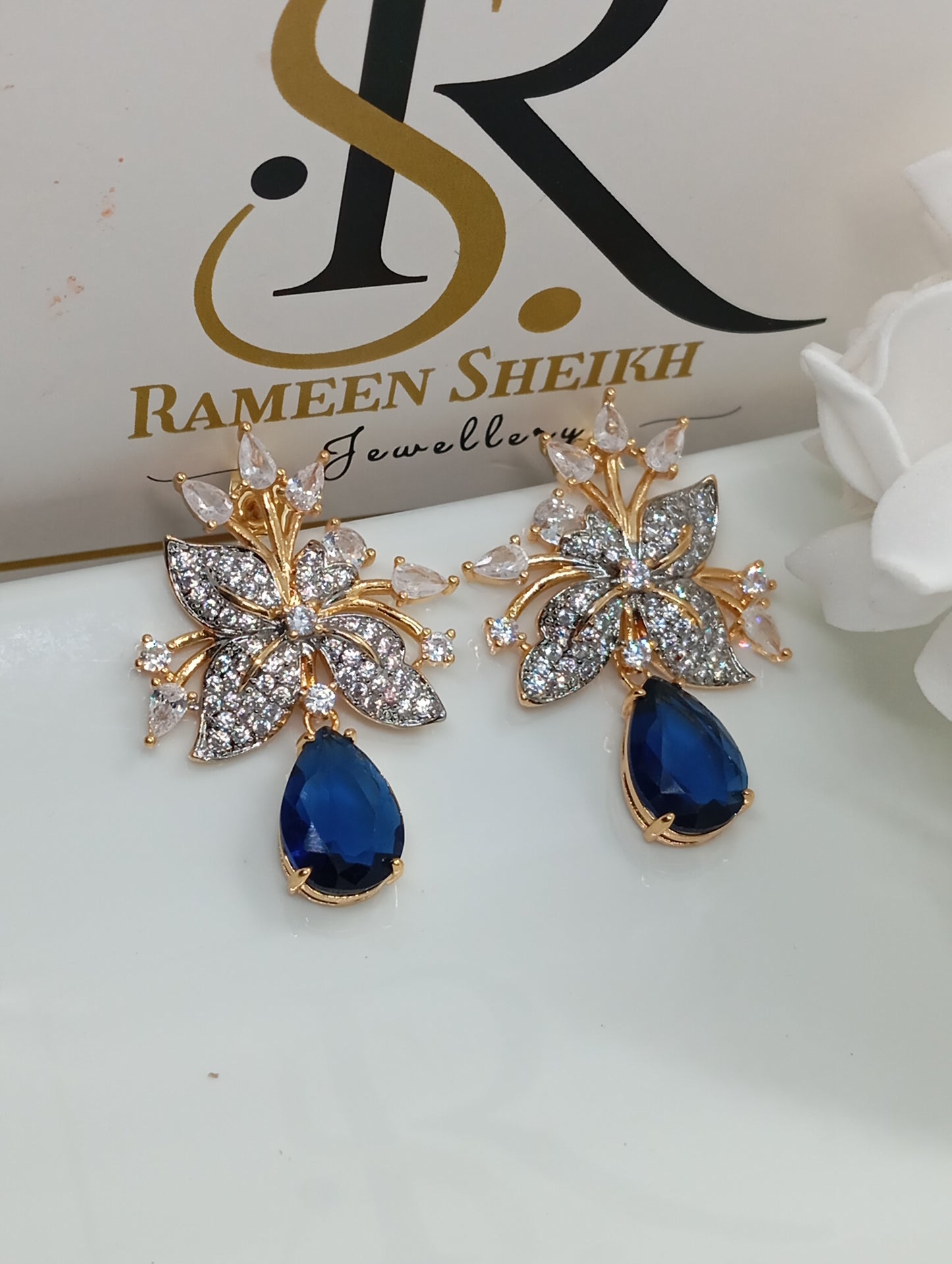 Premium Designer Judao Zircon Earrings | with Stone and 22k Gold Plating | 6 Colors | RE-1126