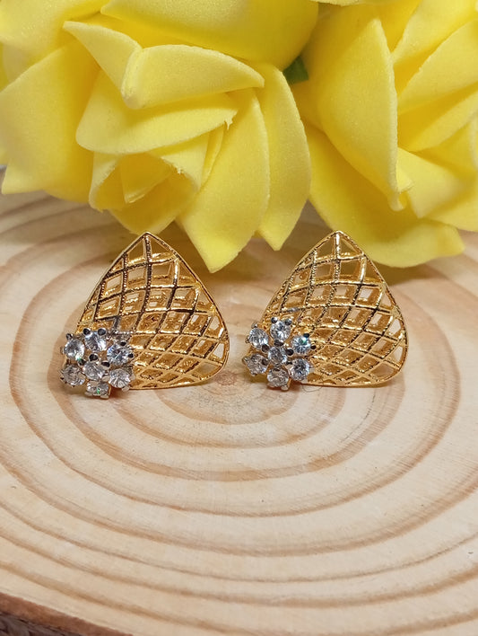 Premium Diamond Cut Zircon  Studs 18 K Gold Polish Hand Made | RE-8227