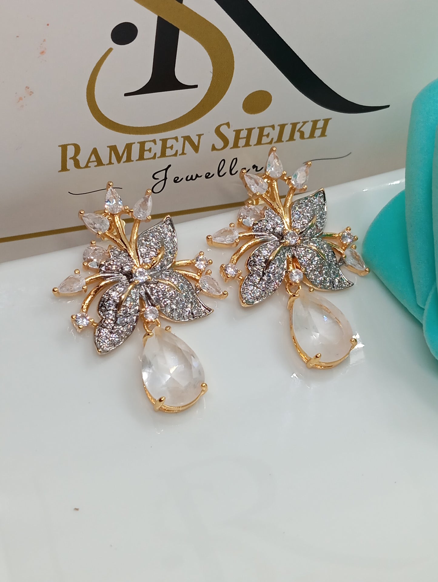 Premium Designer Judao Zircon Earrings | with Stone and 22k Gold Plating | 6 Colors | RE-1126