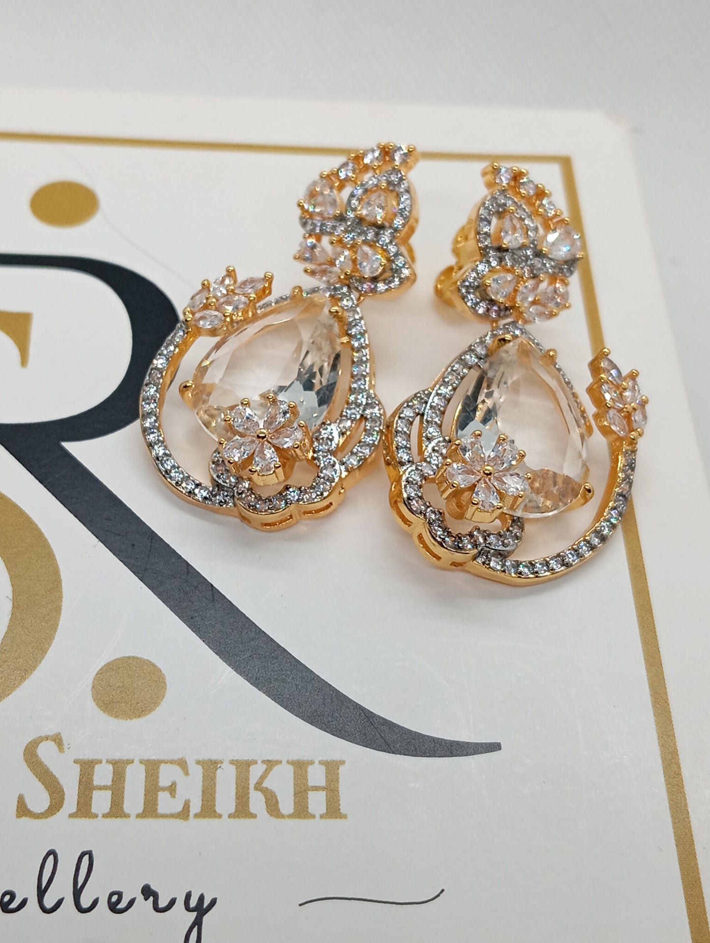 Premium Designer Judao Zircon Earrings | Stone and 22k Gold Polish | 6 Colors | RE-11i26