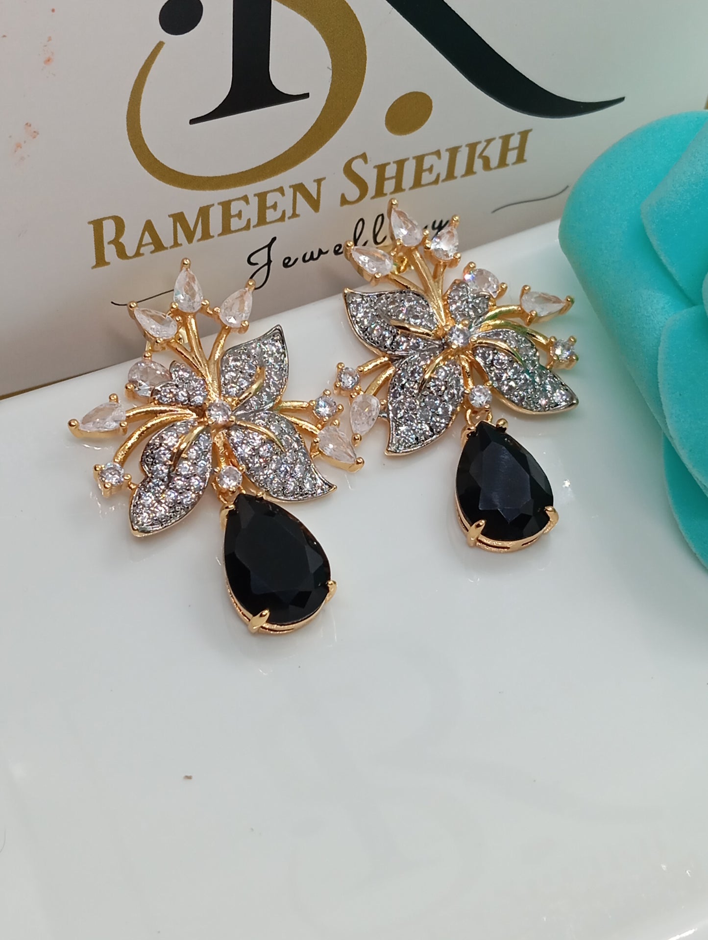 Premium Designer Judao Zircon Earrings | with Stone and 22k Gold Plating | 6 Colors | RE-1126