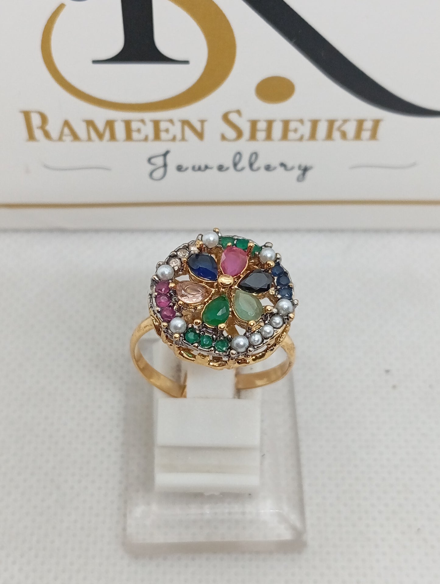 Stone & Zircons embedded adjustable ring | 2 colors | RR-86g5i
