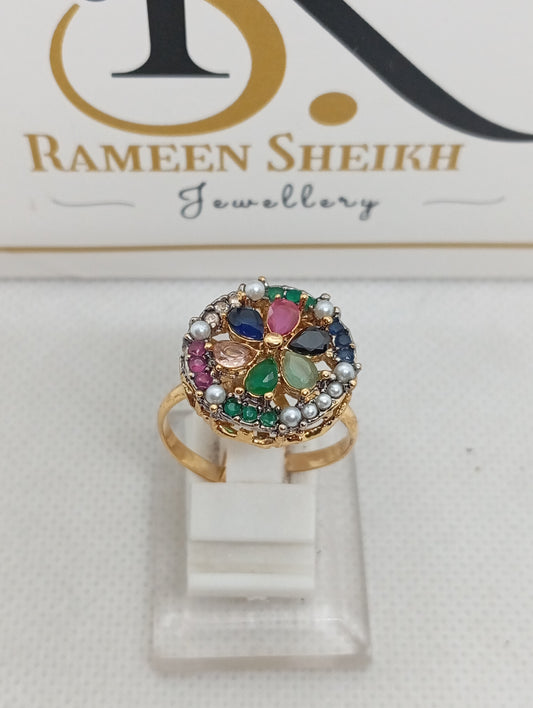 Stone & Zircons embedded adjustable  ring | 2 colors | RR-86g5i