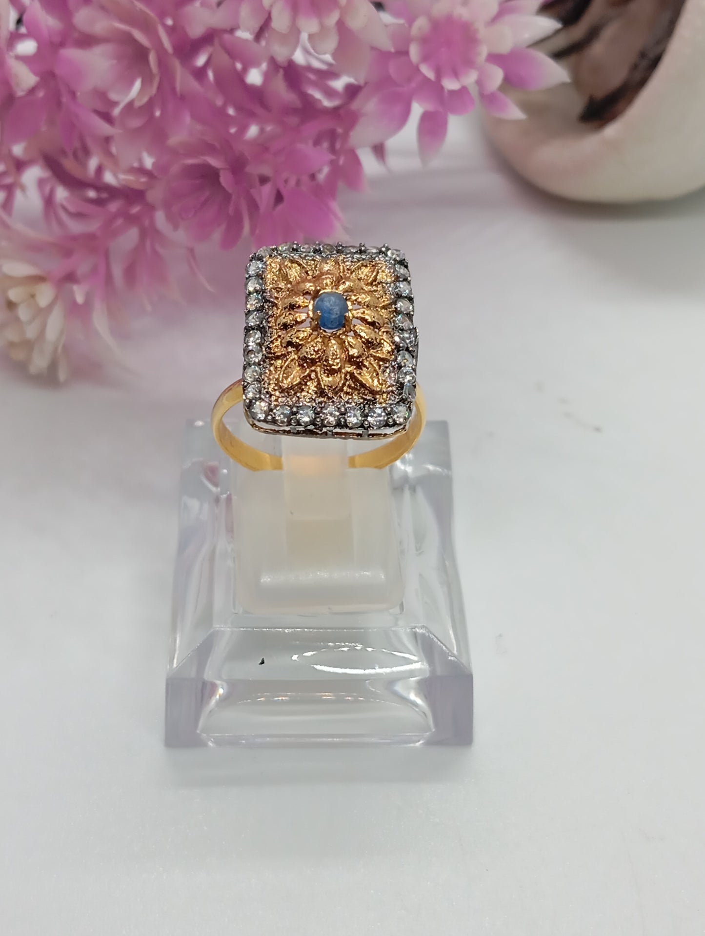 Premium Gold plated ring💎with stones,adjustable ring , 22 k gold polish hand crafted | TM-898