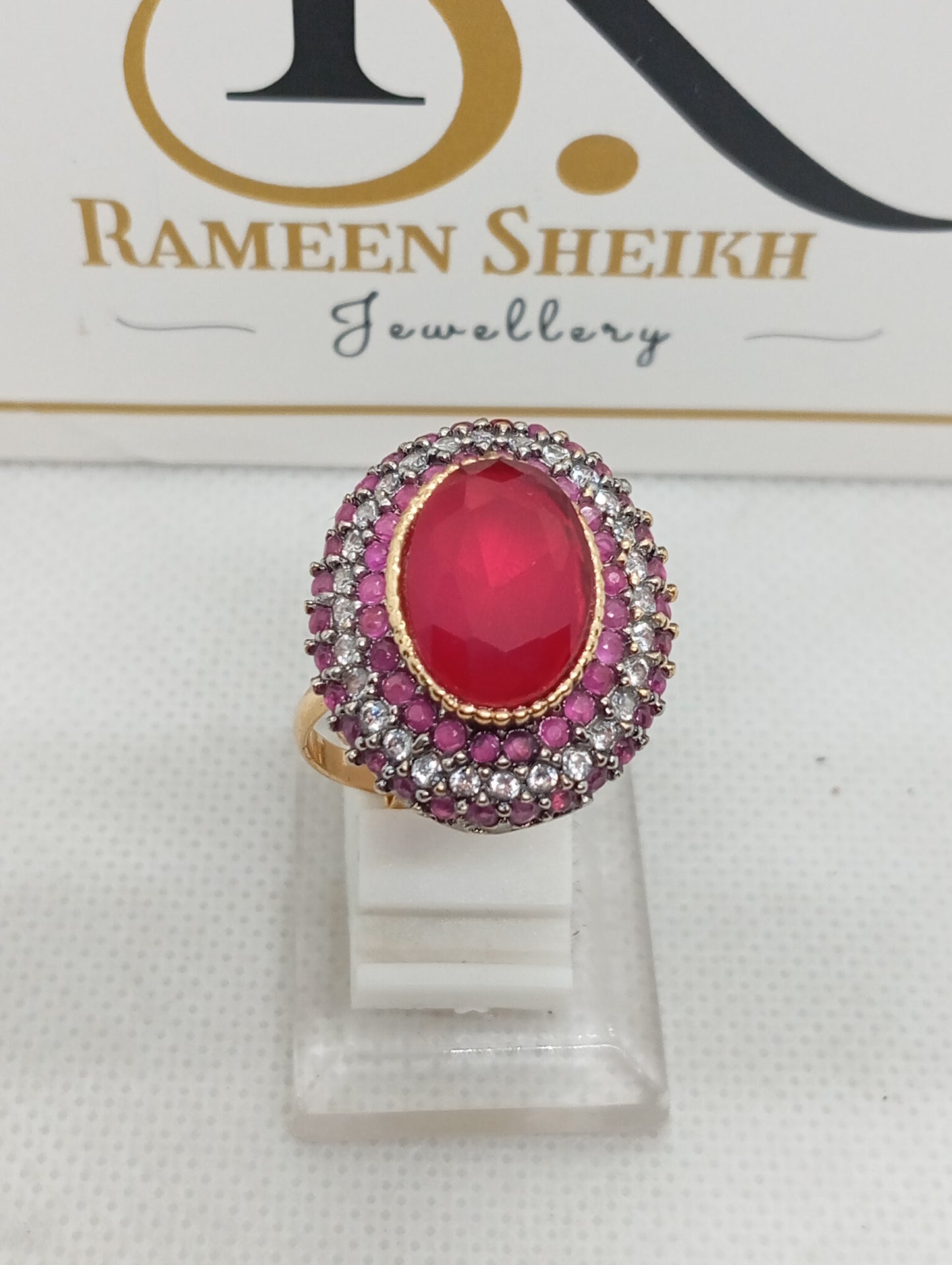 Stone & Zircons embedded adjustable ring | 7 colors | 22 k gold plated hand crafted | RR-8749