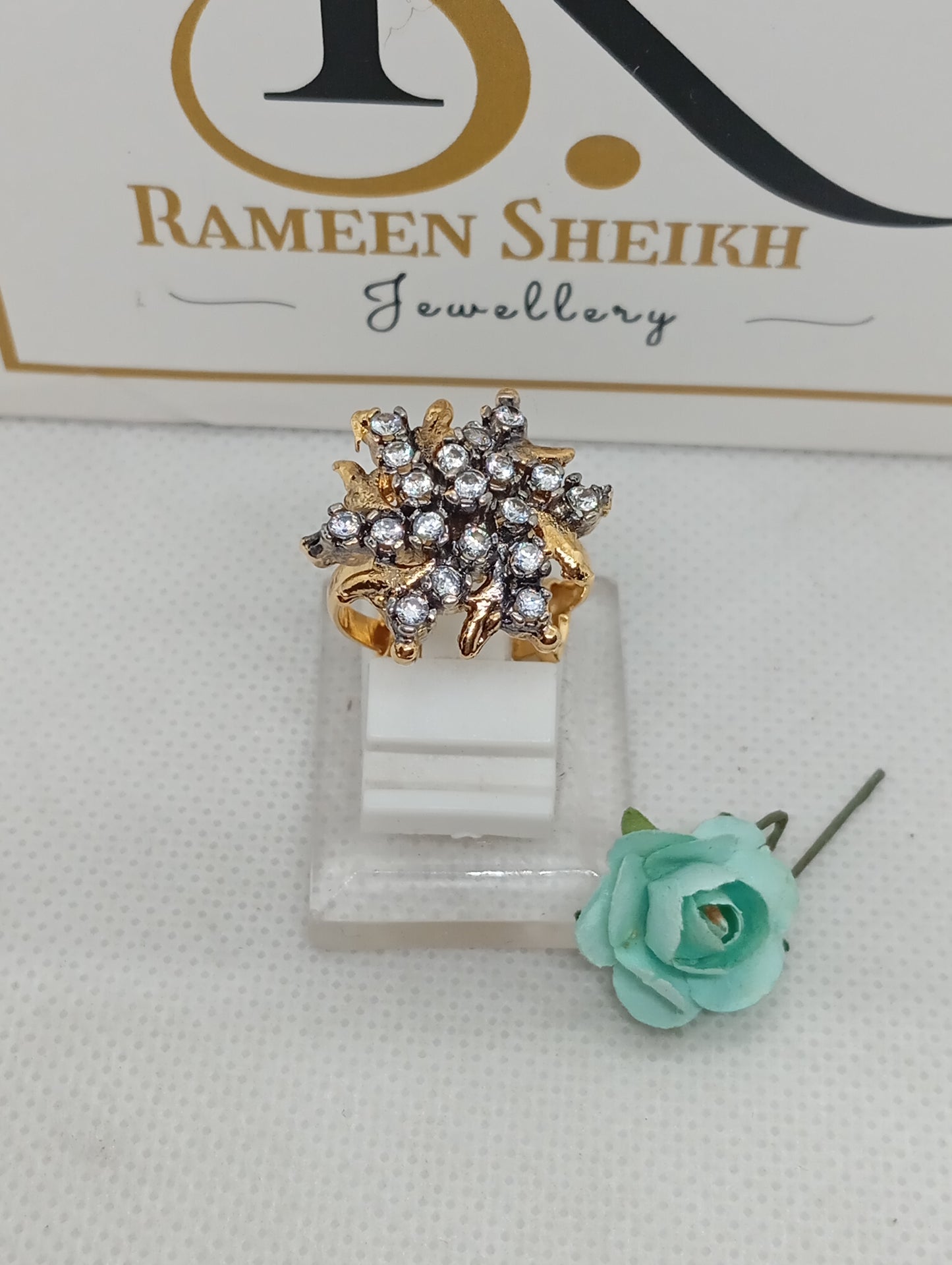 Sleak Diamond 💎 cut Zircon judao adjustable ring 22 k gold plated hand crafted | RR-8899