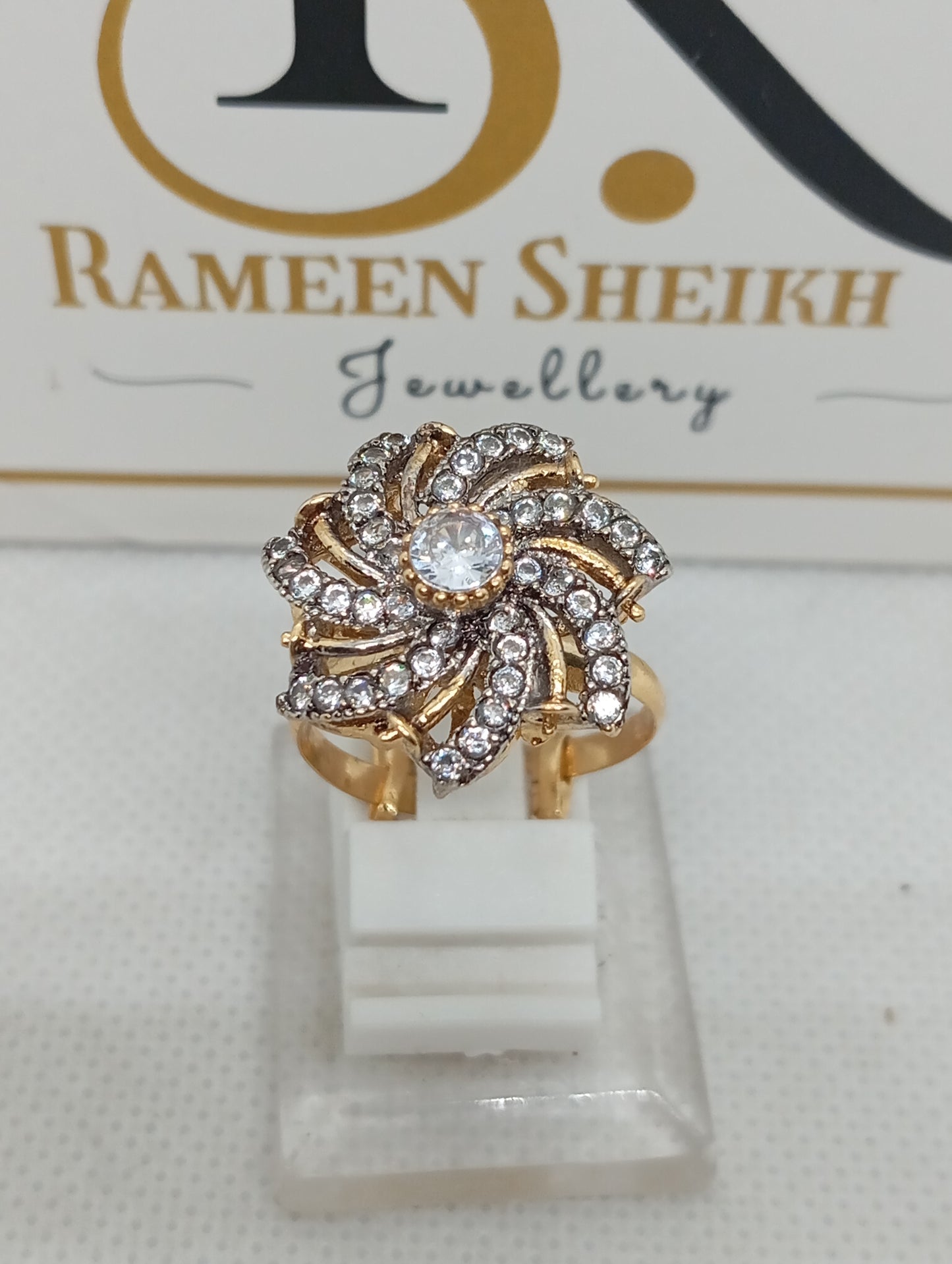 Designer Diamond 💎 cut Zircon judao adjustable ring 22 k gold plated hand crafted | RR-99