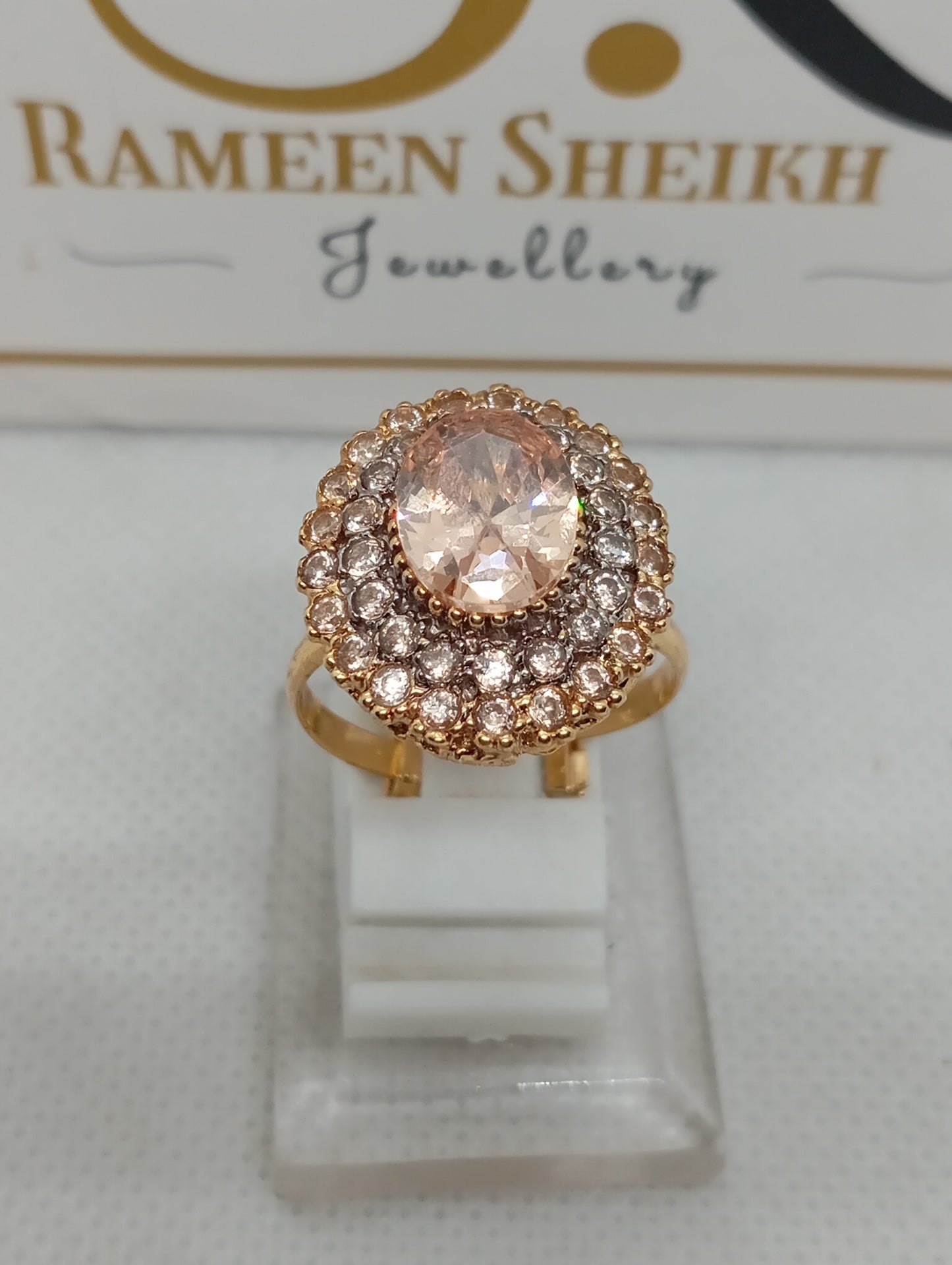 Stone & Zircons embedded adjustable ring | 7 colors | 22 k gold plated hand crafted | RR-8749