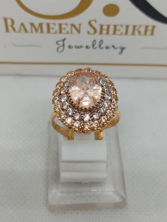 Stone & Zircons embedded adjustable ring | 7 colors | 22 k gold plated hand crafted | RR-8749