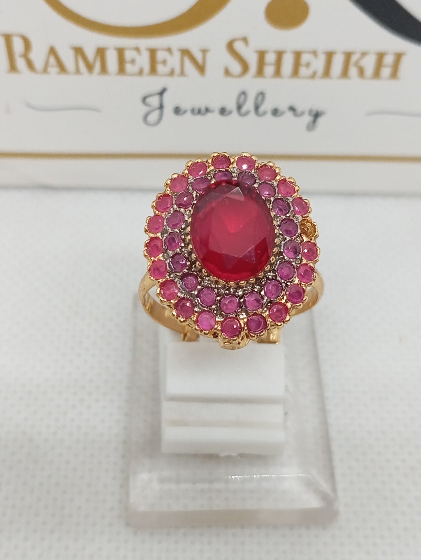 Stone & Zircons embedded adjustable ring | 7 colors | 22 k gold plated hand crafted | RR-8749