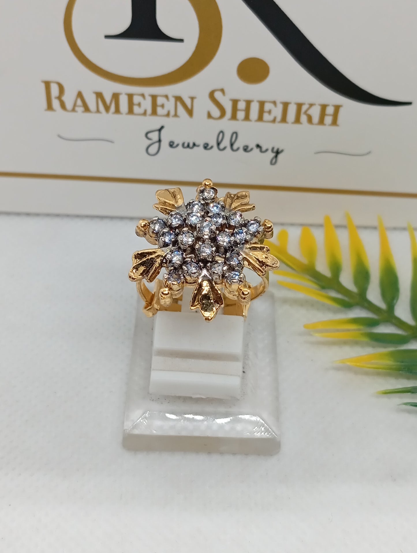 Diamond 💎 cut Zircon judao adjustable ring 22 k gold plated hand crafted | RR-865