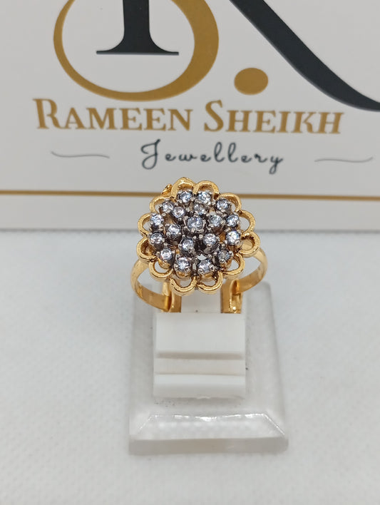 Diamond wheel 💎 cut Zircon judao adjustable ring 22 k gold plated hand crafted | RR-865