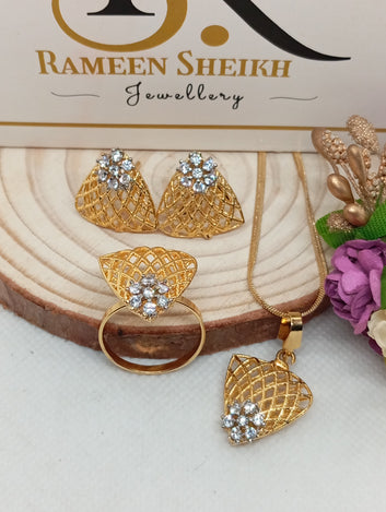 Premium Diamond 💎 cut Zircon judao locket set 22k gold plated | Dil Bahar  | RSL-612