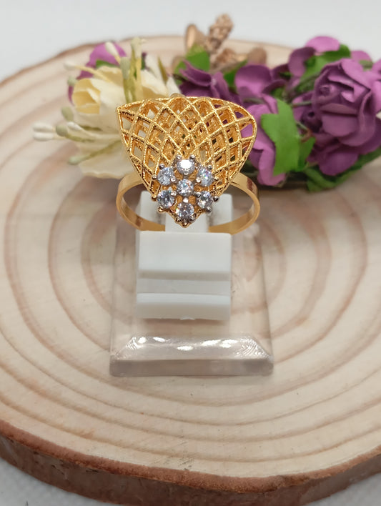 Gold plated Ring with Diamond cut Zircons| 22k gold plated | RR-1022