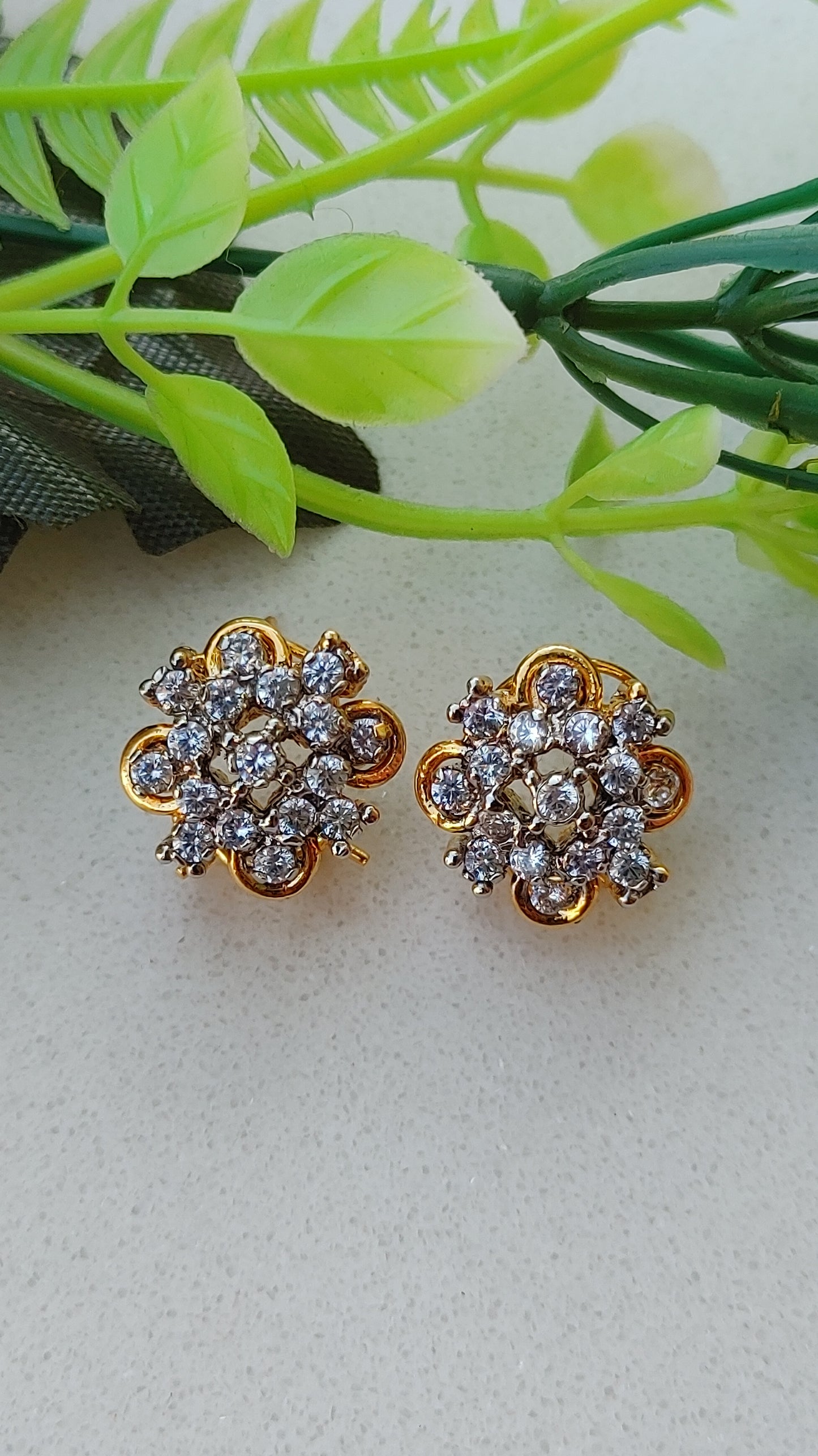 Diamond Cut Zircon Judao Studs | Real Stone Original 18K Gold Polish | RME-213