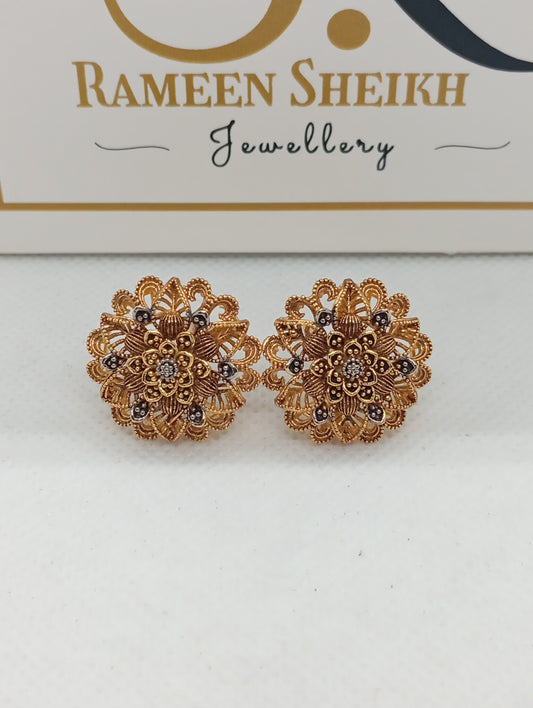 Flory Earrings |3D design hand carved 22 k gold plated