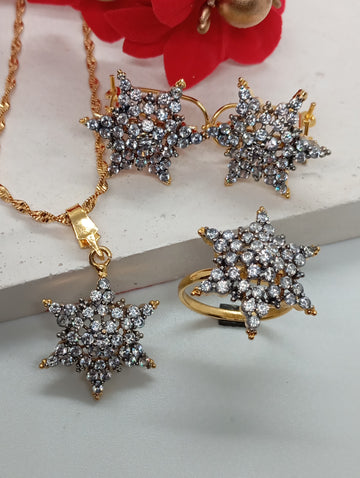 Premium Diamond Cut Zircon Locket Set | Universe  |22K Gold Plated| RSL-616