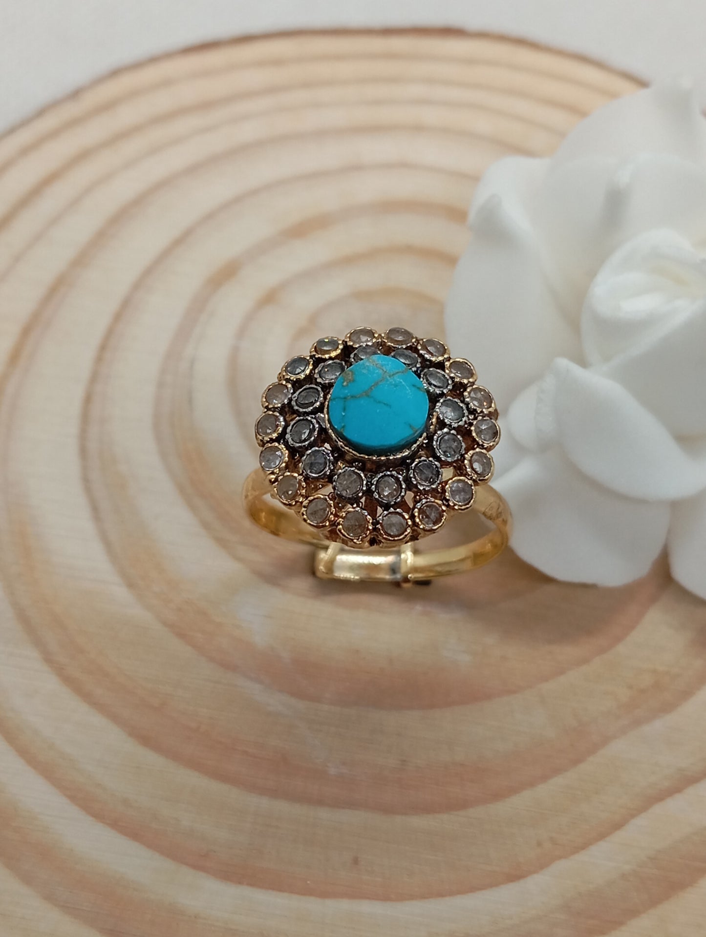 Diamond 💎 cut Zircon judao adjustable ring with stone, 22 k gold polish hand crafted | R-89z