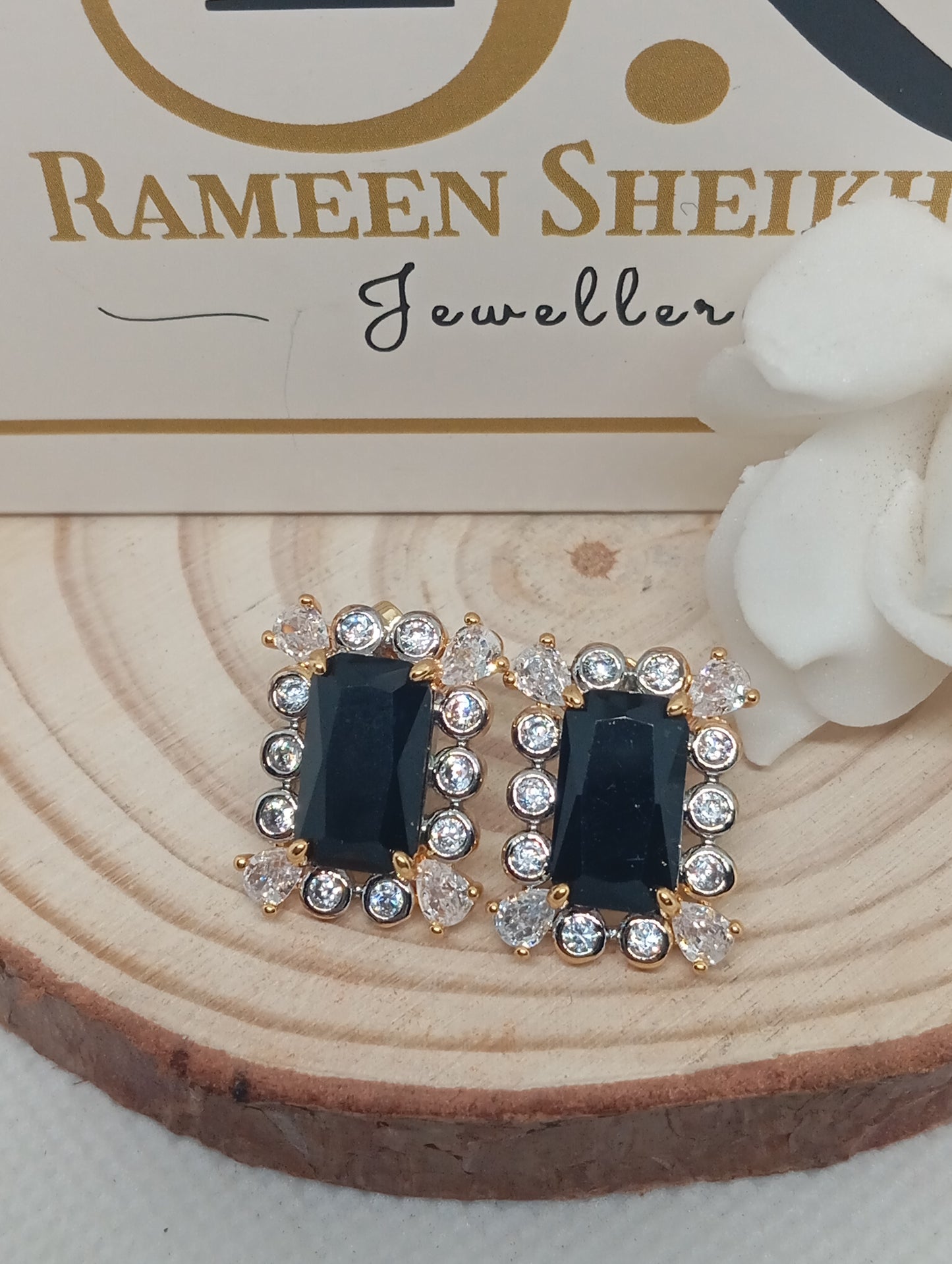 Designer Judao Zircon Studs | with Stones 18k Gold Polish | 6 Colors | RE-1121