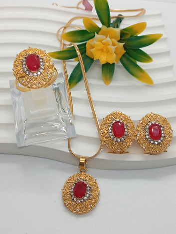 22k Gold plated Premium locket set with stones |Hand carved |Traditional | 3 Colors |  RSL-615