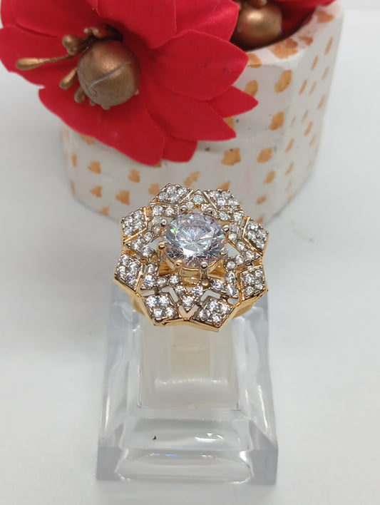 Diamond 💎 cut Zircon judao adjustable ring 22 k gold plated hand crafted | RR-3250