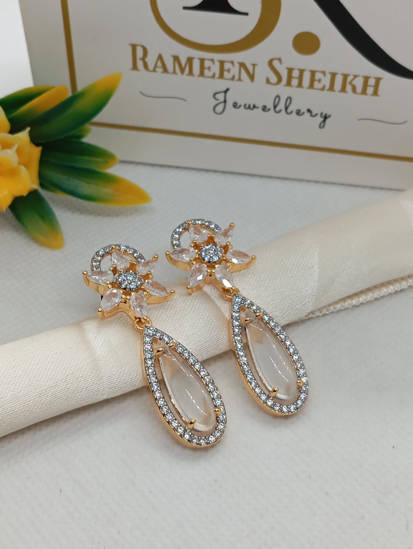 Designer Judao Zircon Earrings | with Stones and 22k Gold Polish | 6 Colors | RE-7ds