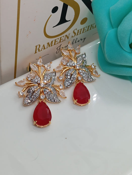 Premium Designer Judao Zircon Earrings | with Stone and 22k Gold Plating | 6 Colors | RE-1126