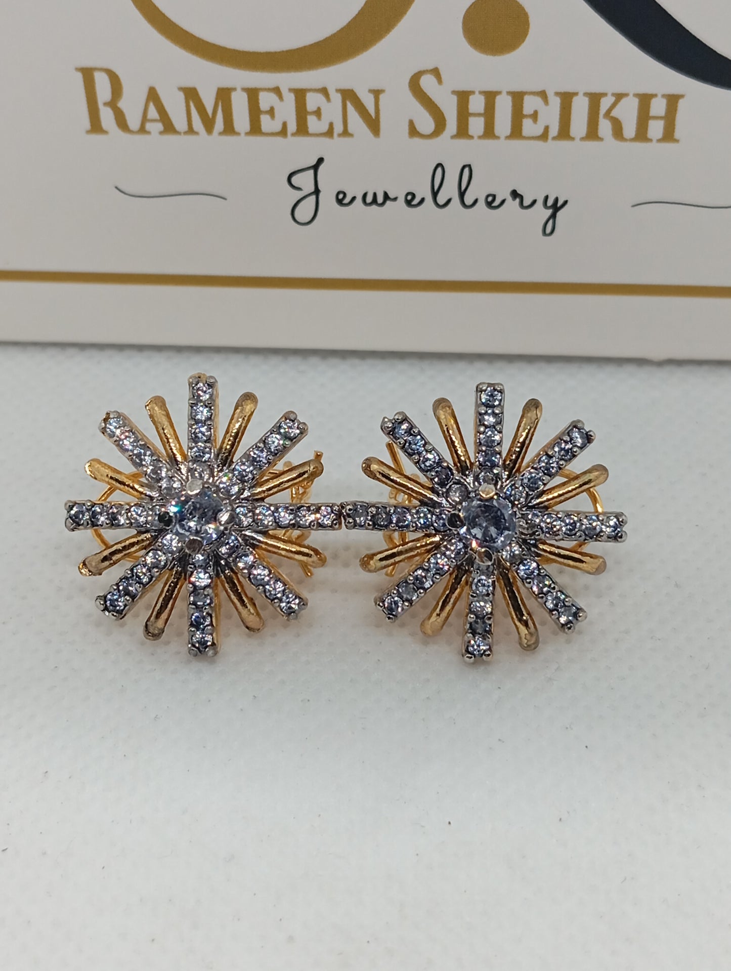 Premium Diamond Cut Zircon Earrings Studs 18 K Gold Polish Hand Made | RE-822