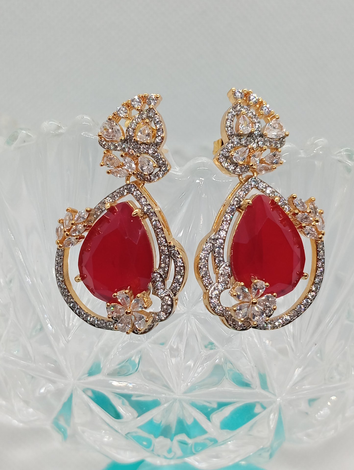 Premium Designer Judao Zircon Earrings | Stone and 22k Gold Polish | 6 Colors | RE-11i26