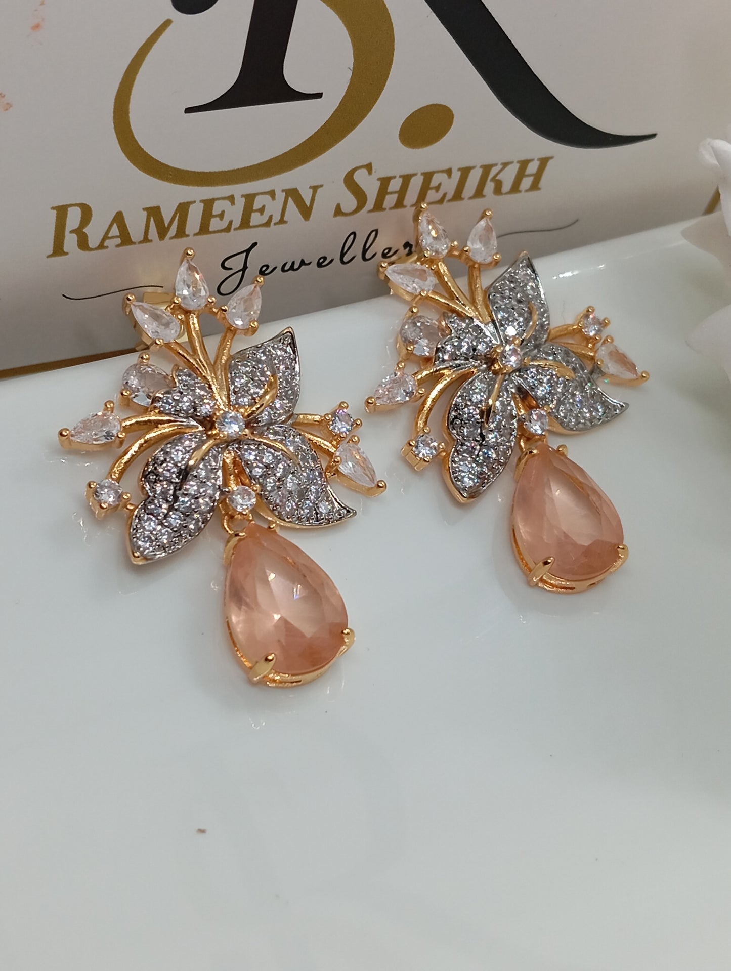 Premium Designer Judao Zircon Earrings | with Stone and 22k Gold Plating | 6 Colors | RE-1126