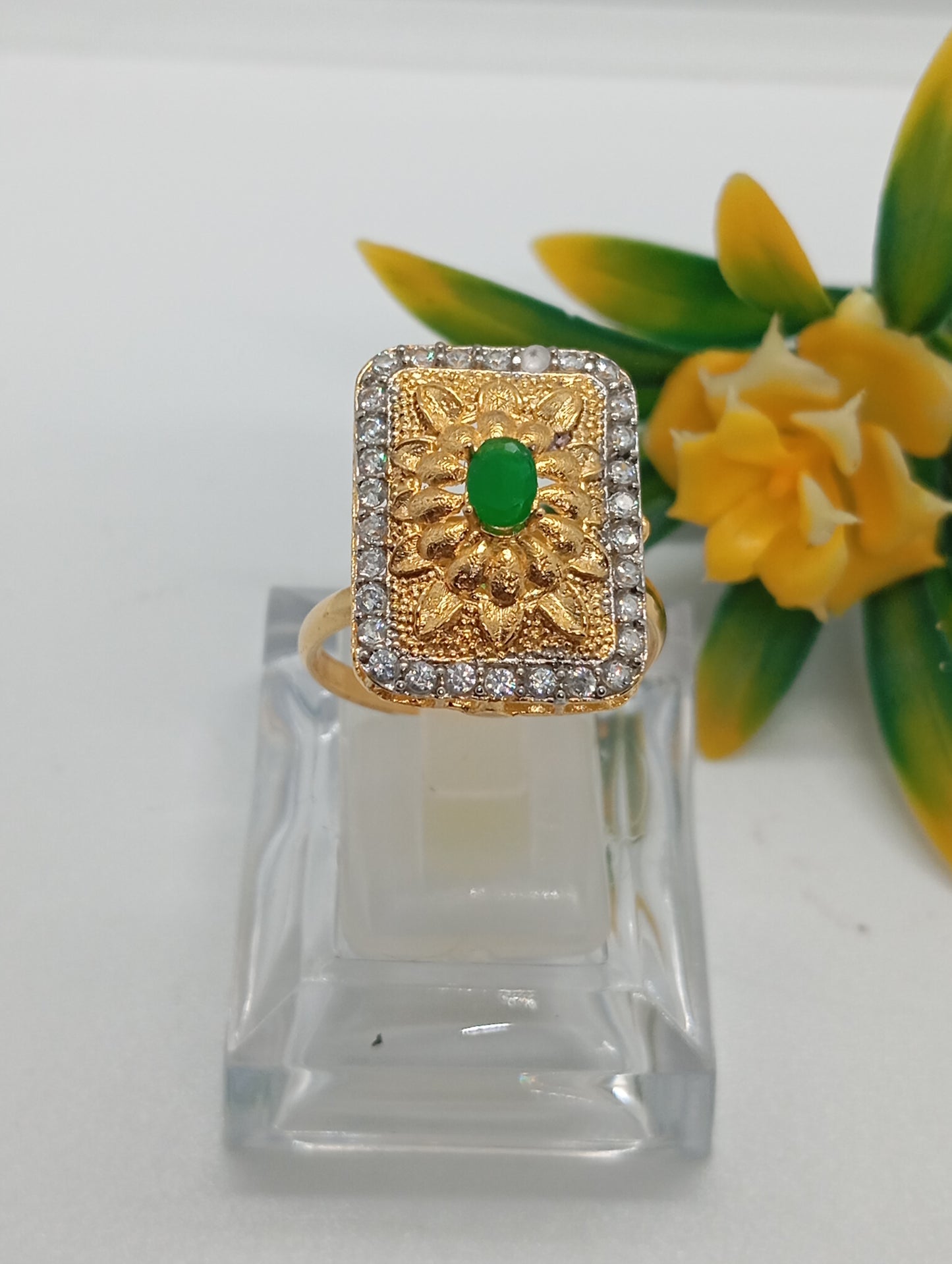 Premium Gold plated ring💎with stones,adjustable ring , 22 k gold polish hand crafted | TM-898