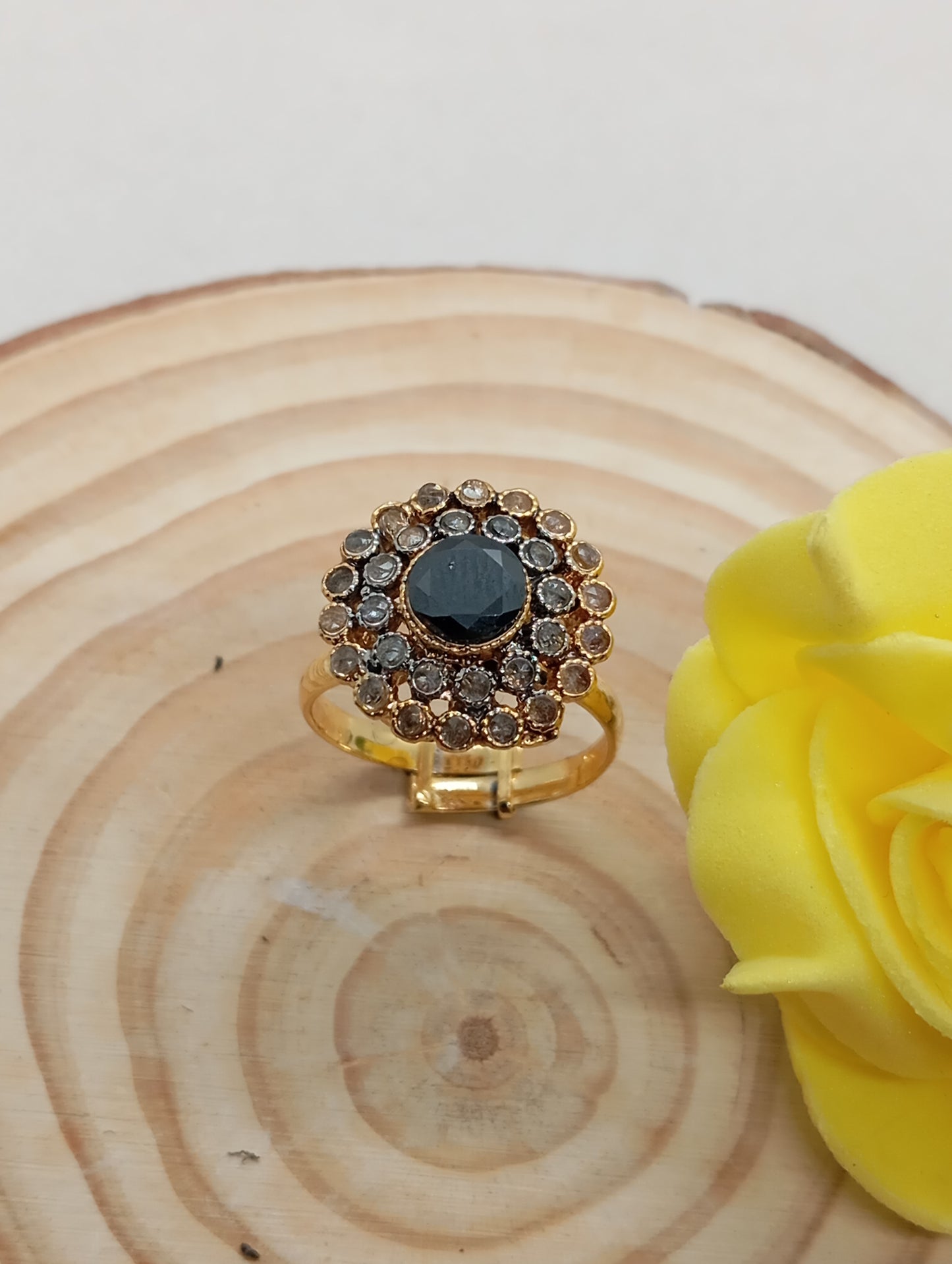 Diamond 💎 cut Zircon judao adjustable ring with stone, 22 k gold polish hand crafted | R-89z
