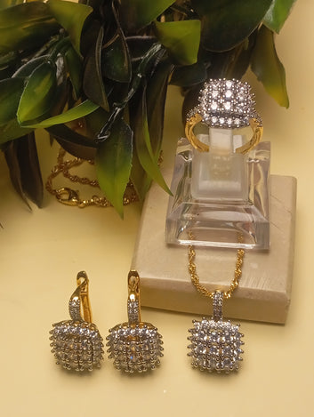 Premium Diamond cut Zircon set, 22 k gold plated | Blazing | RSL-630