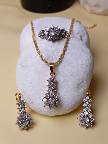 Blazing |Premium Diamond cut Zircon set, 22 k gold plated Locket set  | Blazing | RSL-631