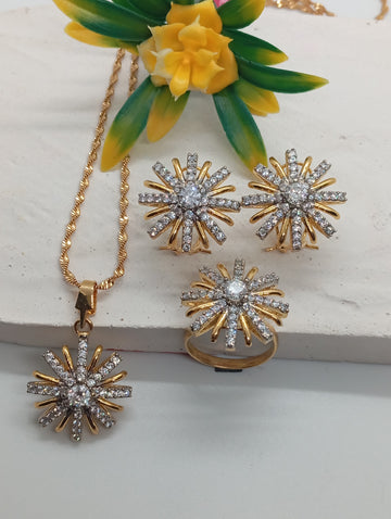 Premium Diamond Cut Zircon | Locket Set | 22K Gold Polish Hand Made | RSL-611