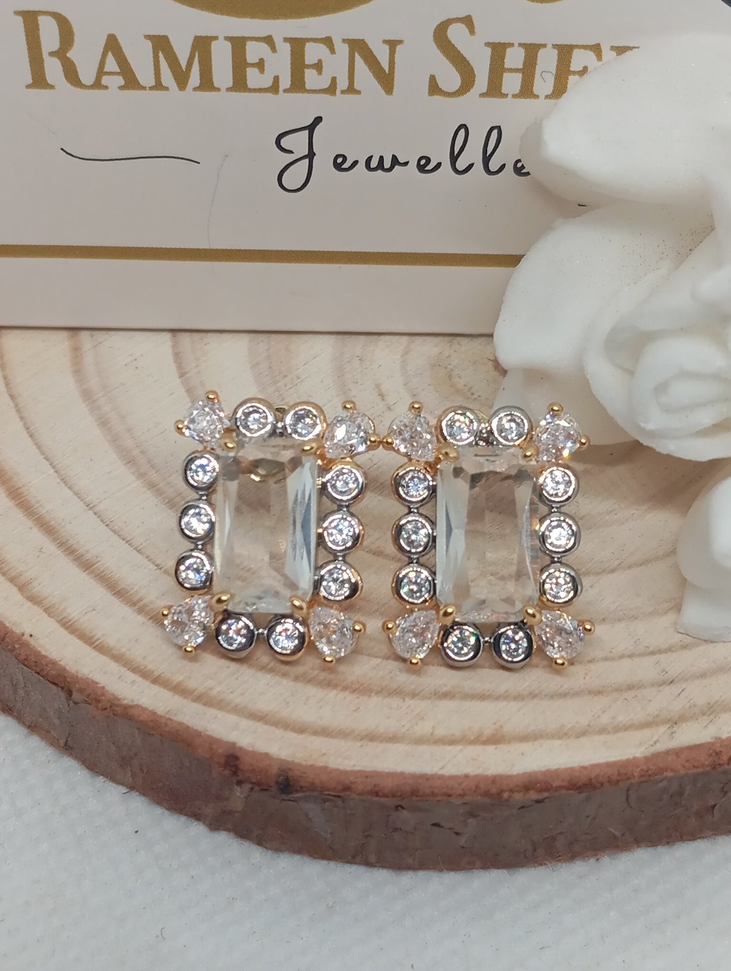 Designer Judao Zircon Studs | with Stones 18k Gold Polish | 6 Colors | RE-1121