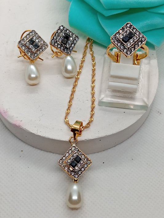 Trianglish |5 COLORS |  Premium Locket set in Diamond Cut Zircons | 22K Gold Polish | RDN-2016