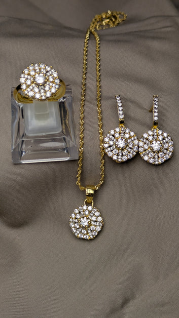 Premium Diamond cut Zircon set, 22 k gold plated Locket set  | Blazing | RSL-633