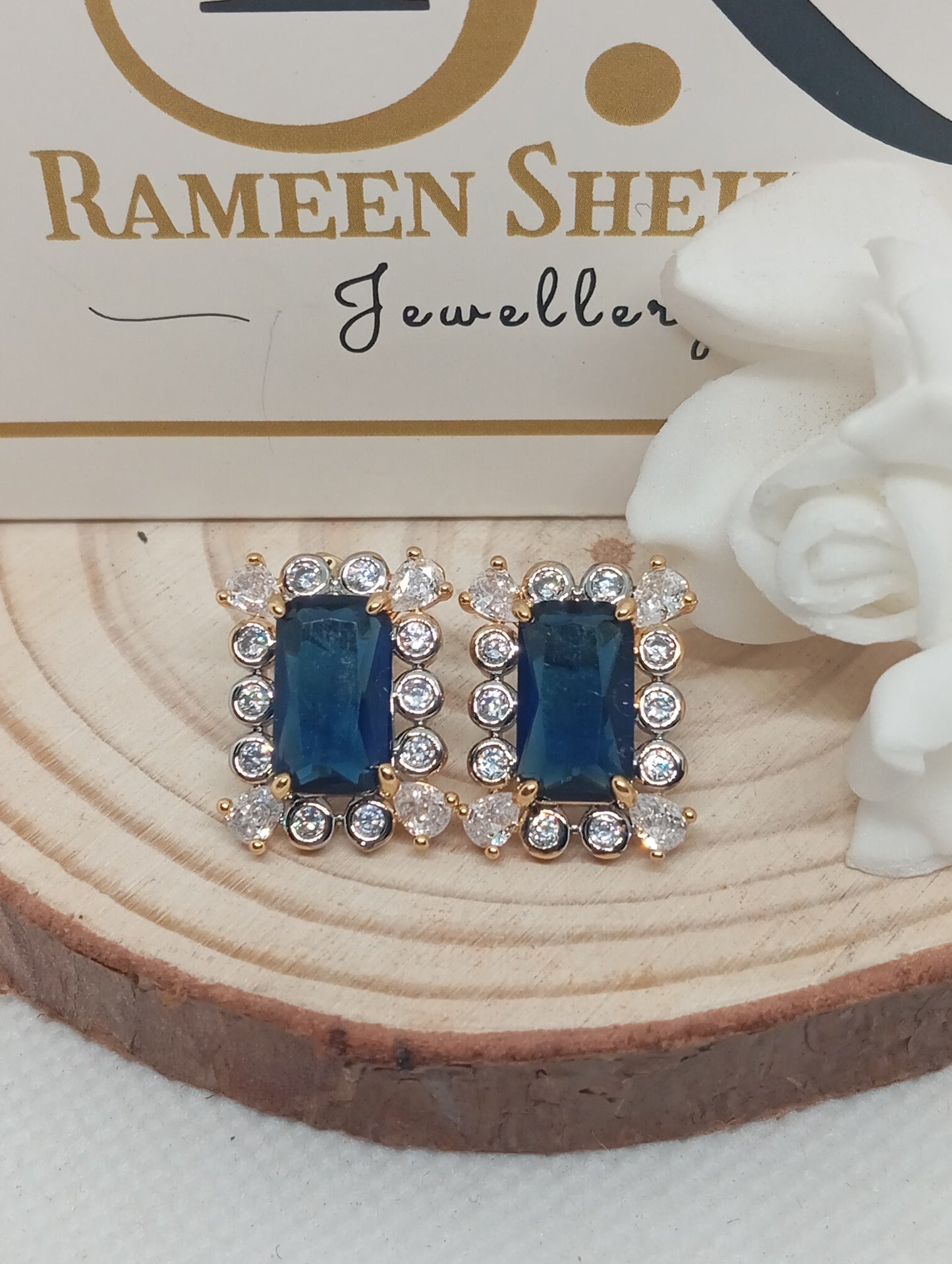 Designer Judao Zircon Studs | with Stones 18k Gold Polish | 6 Colors | RE-1121