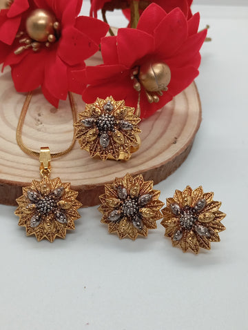 Premium 3D design hand carved 22 k gold plated Locet set | Taskeen | RSL-609