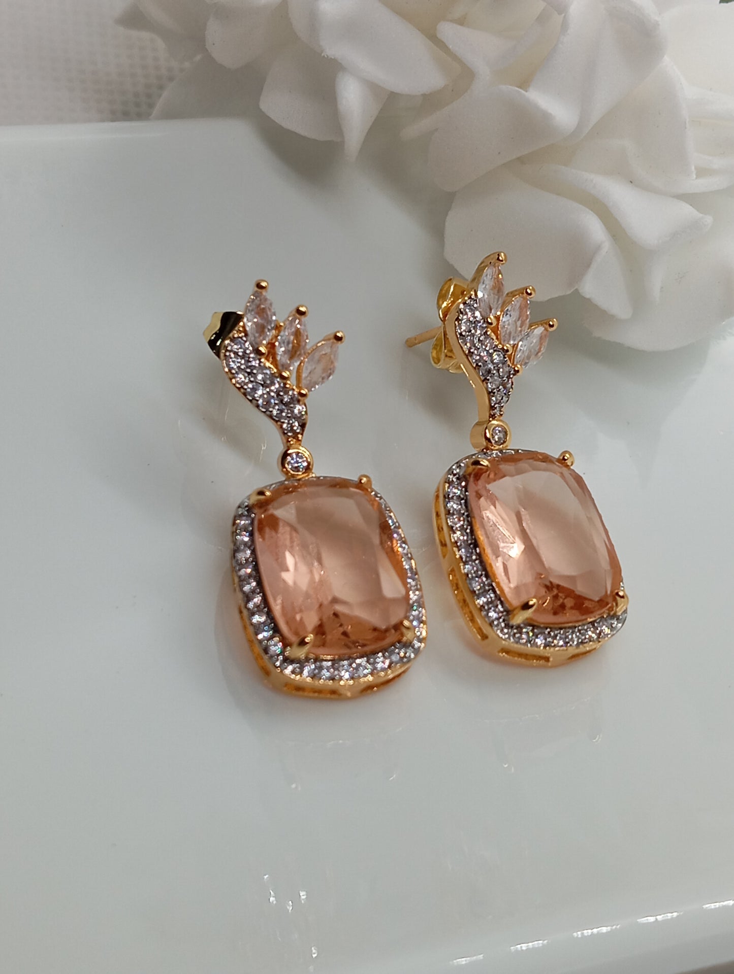 Designer Judao Zircon Earrings | with Stone and 22k Gold Polish | 6 Colors | RE-112h