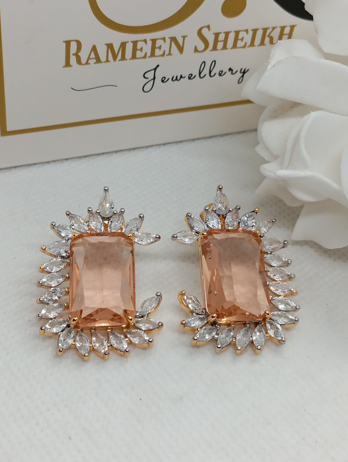 Premium Designer Judao Zircon Earrings | with Stones and 22k Gold Polish | 6 Colors | RE-1183