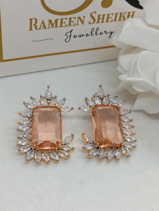 Premium Designer Judao Zircon Earrings | with Stones and 22k Gold Polish | 6 Colors | RE-1183