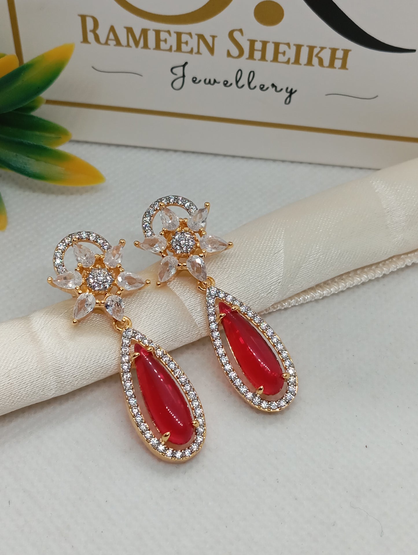 Designer Judao Zircon Earrings | with Stones and 22k Gold Polish | 6 Colors | RE-7ds