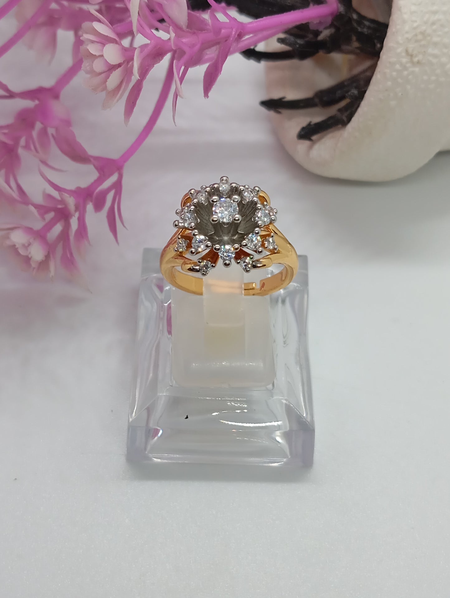 Gold plated Ring with Diamond cut Zircons| 22k gold plated | RR-1022