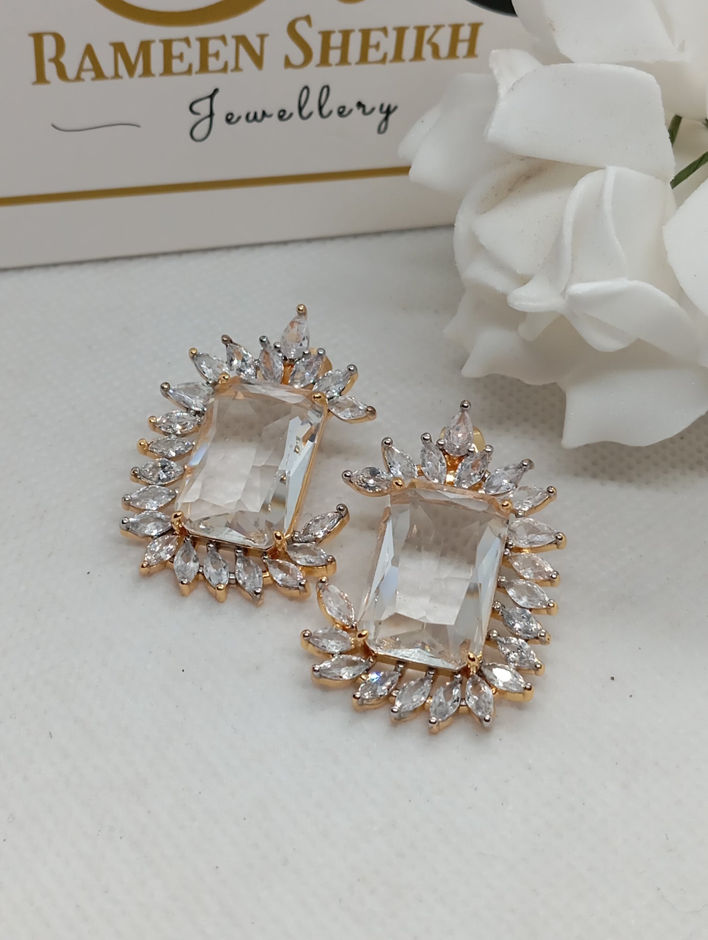 Premium Designer Judao Zircon Earrings | with Stones and 22k Gold Polish | 6 Colors | RE-1183