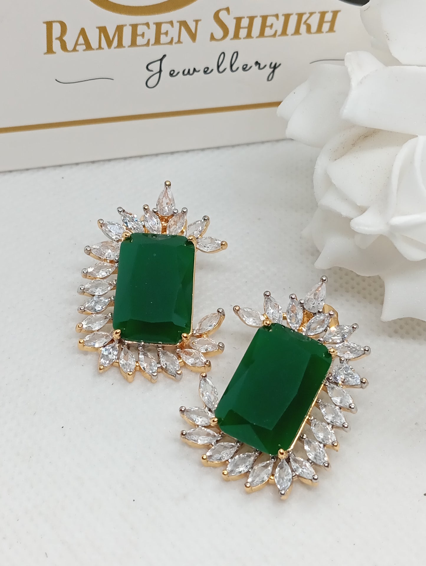 Premium Designer Judao Zircon Earrings | with Stones and 22k Gold Polish | 6 Colors | RE-1183