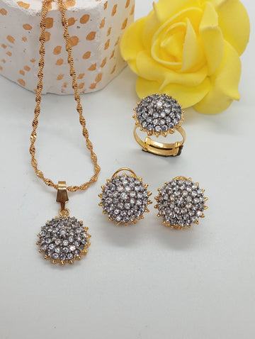 Premium Diamond cut Zircon set, 22 k gold plated | Sophisticated  | RSL-606